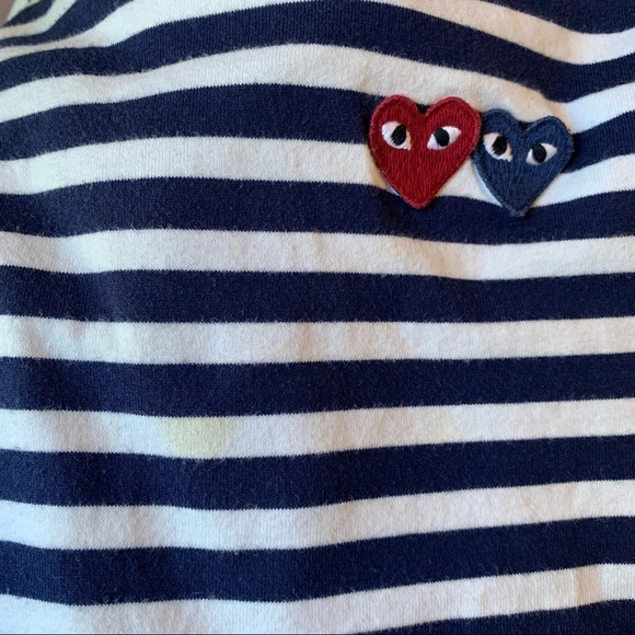 Comme Des Garcos Play  Twin Hart Stripped Long Sleeve Shirt - Picture 7 of 16